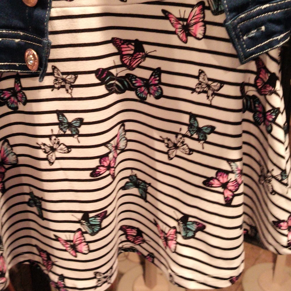FINAL PRICE NWT Limited Too Black/White Striped Dress w Butterflies & Denim Vest - Picture 6 of 8